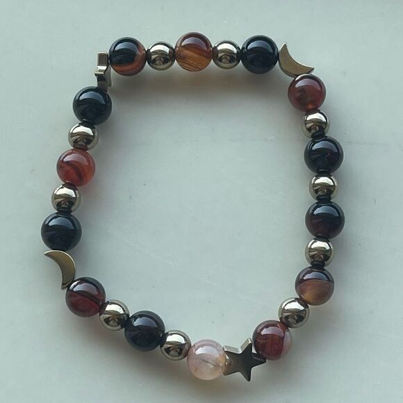 Sardonyx onyx carnelian ONE NEW stretch beaded bracelet natural stone crystal st - Picture 10 of 16